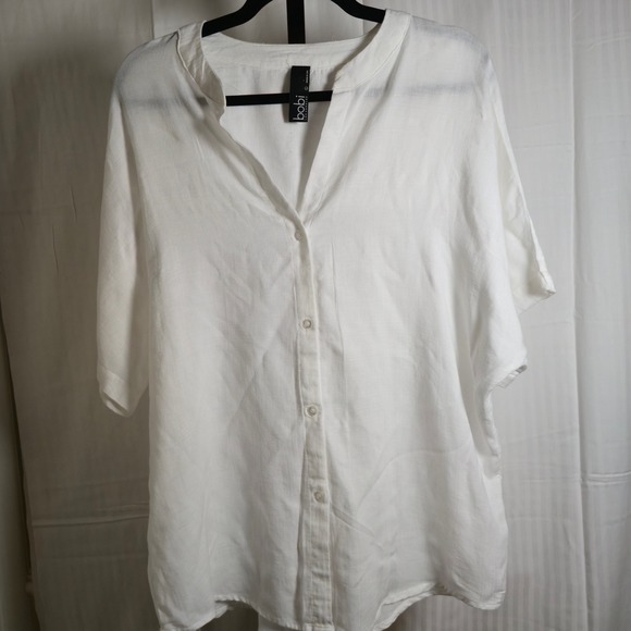 BBJ Los Angeles Tops - bobi Los Angeles Womens L Cotton White ButtonUp Blouse Dolman short Sleeve Shirt